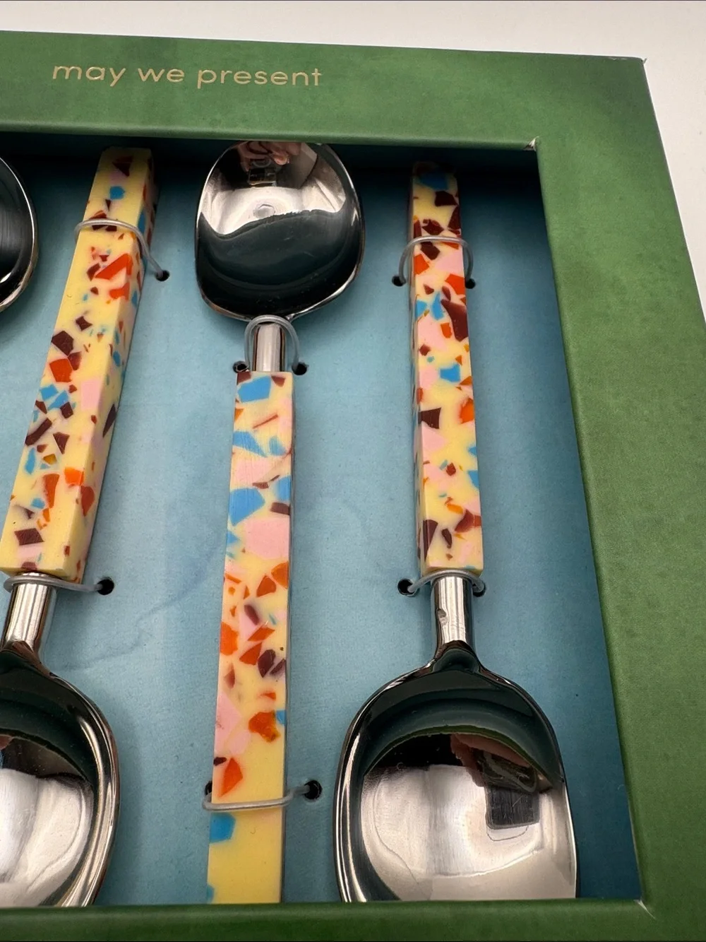 Anthropologie May We Present Set of 4 Tortoise Resin Teaspoons NIB